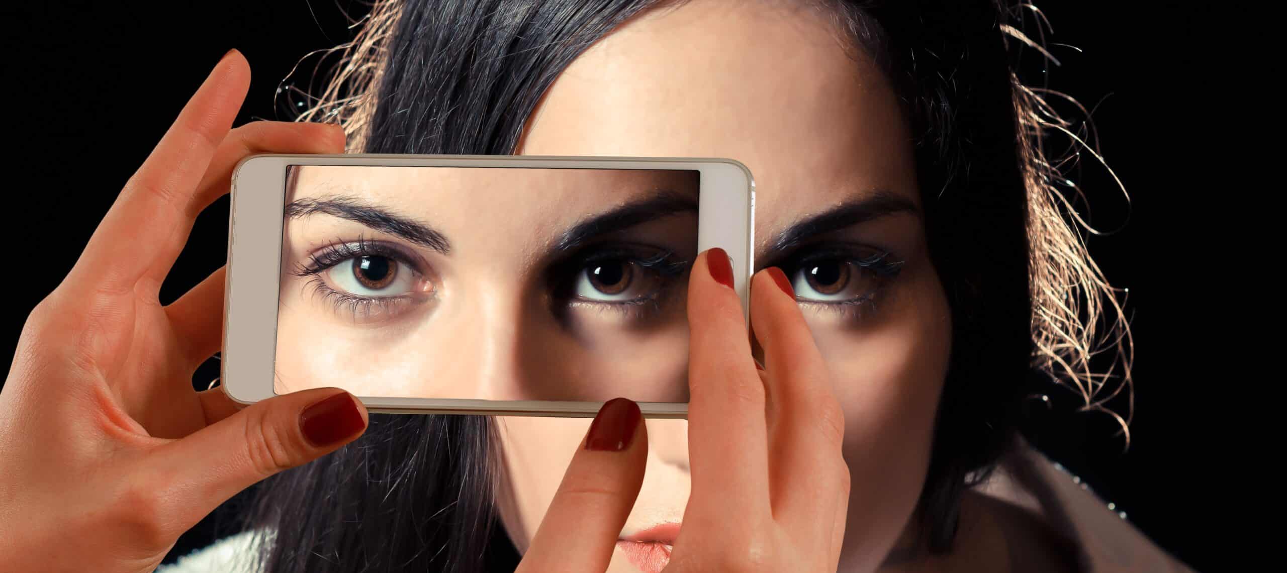 cellphone photo of womans face up close